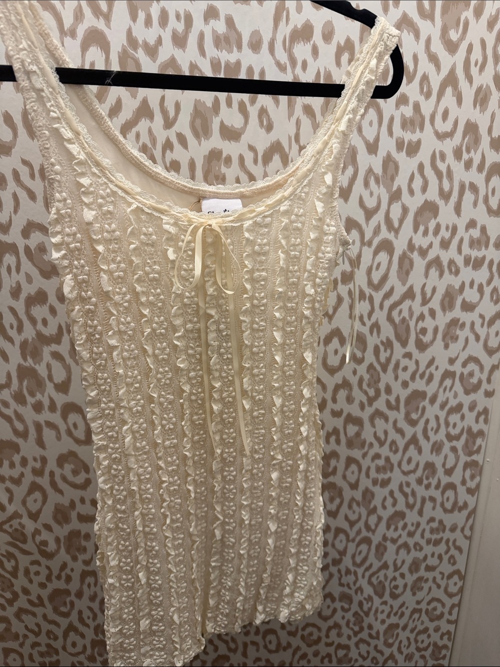 Cream Textured Mini Dress with Bow